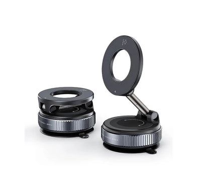 Set of three black camera lens accessories on a white background