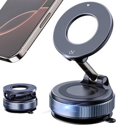 Phone camera lens kit with a ring light and phone attachment on a white background