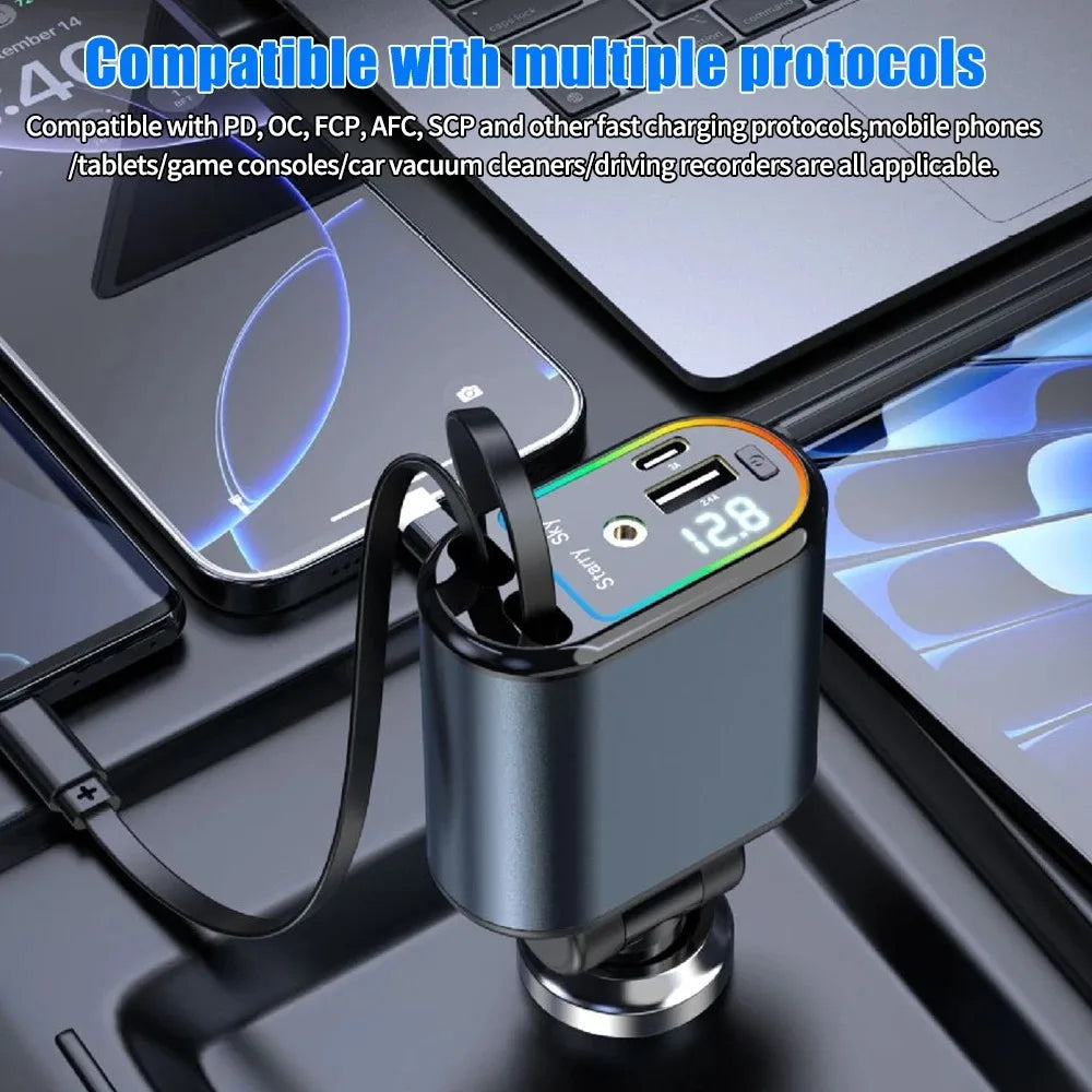 ⚡Retractable Car Charger – LED✨