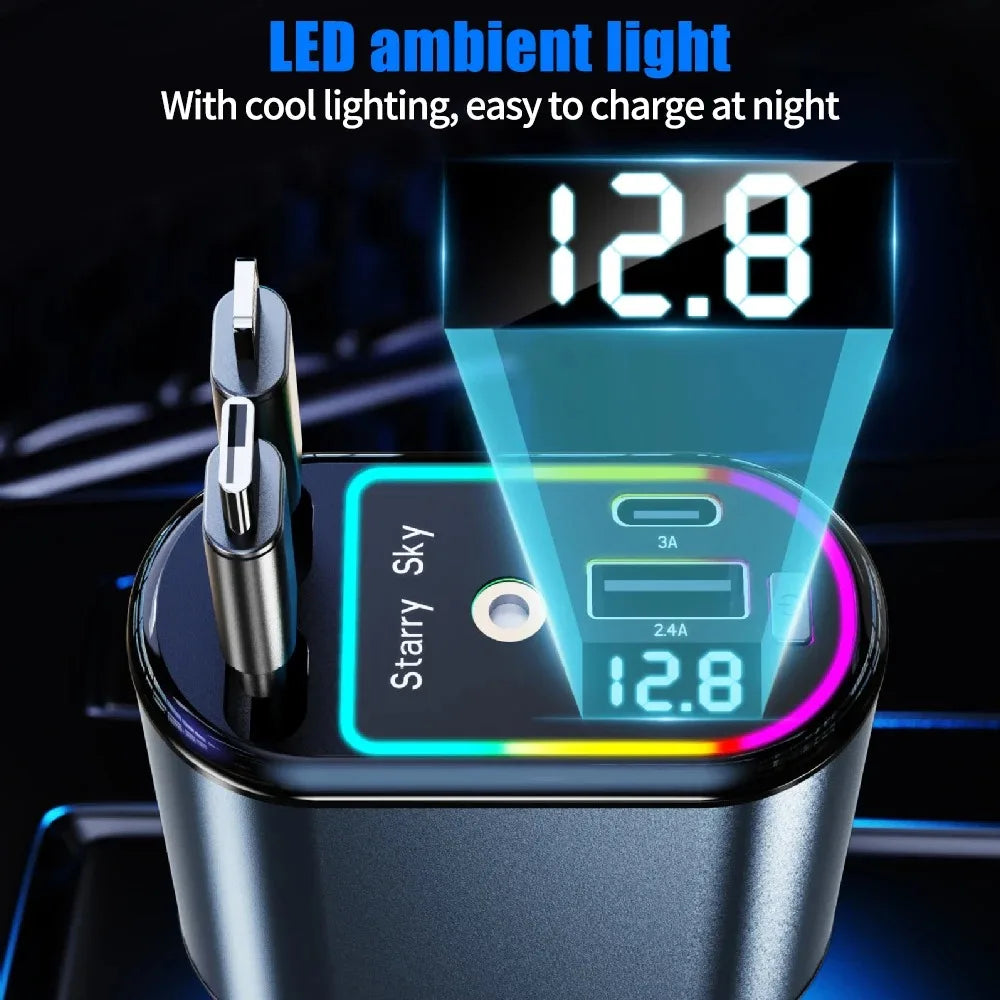 ⚡Retractable Car Charger – LED✨
