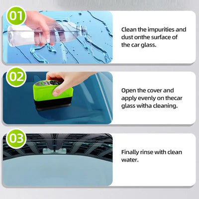 Car Glass Oil Film Remover – Automotive Windshield Cleaner with Sponge Brush for Front & Inner Glass