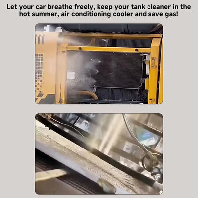 Mechanical components with text about car maintenance and gas savings.