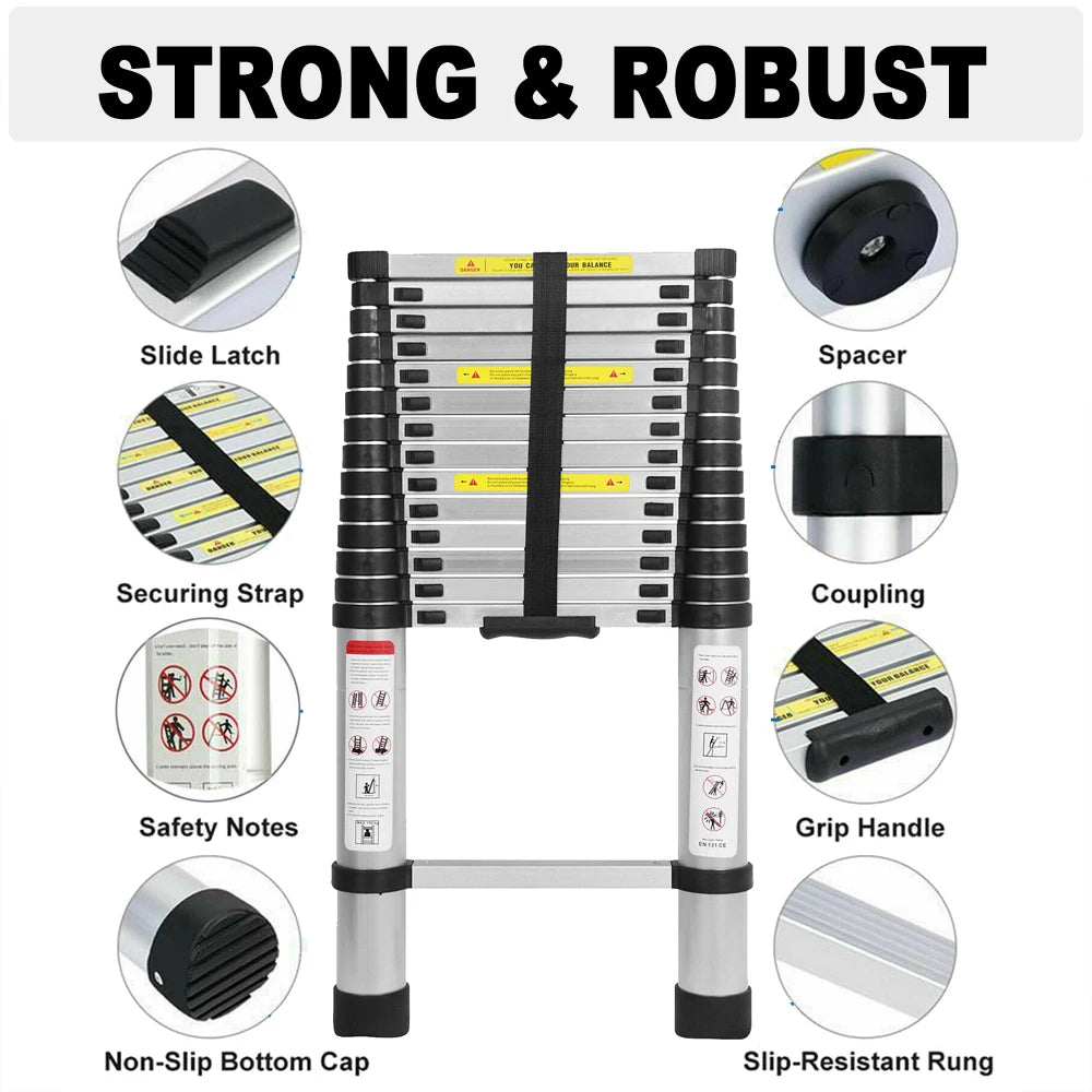 Telescopic Aluminum Ladder) | Multipurpose Loft & Outdoor Use | Anti-Slip, Portable, EN131 Certified