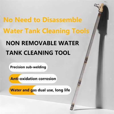 Non-removable water tank cleaning tool with text highlighting features on a white background