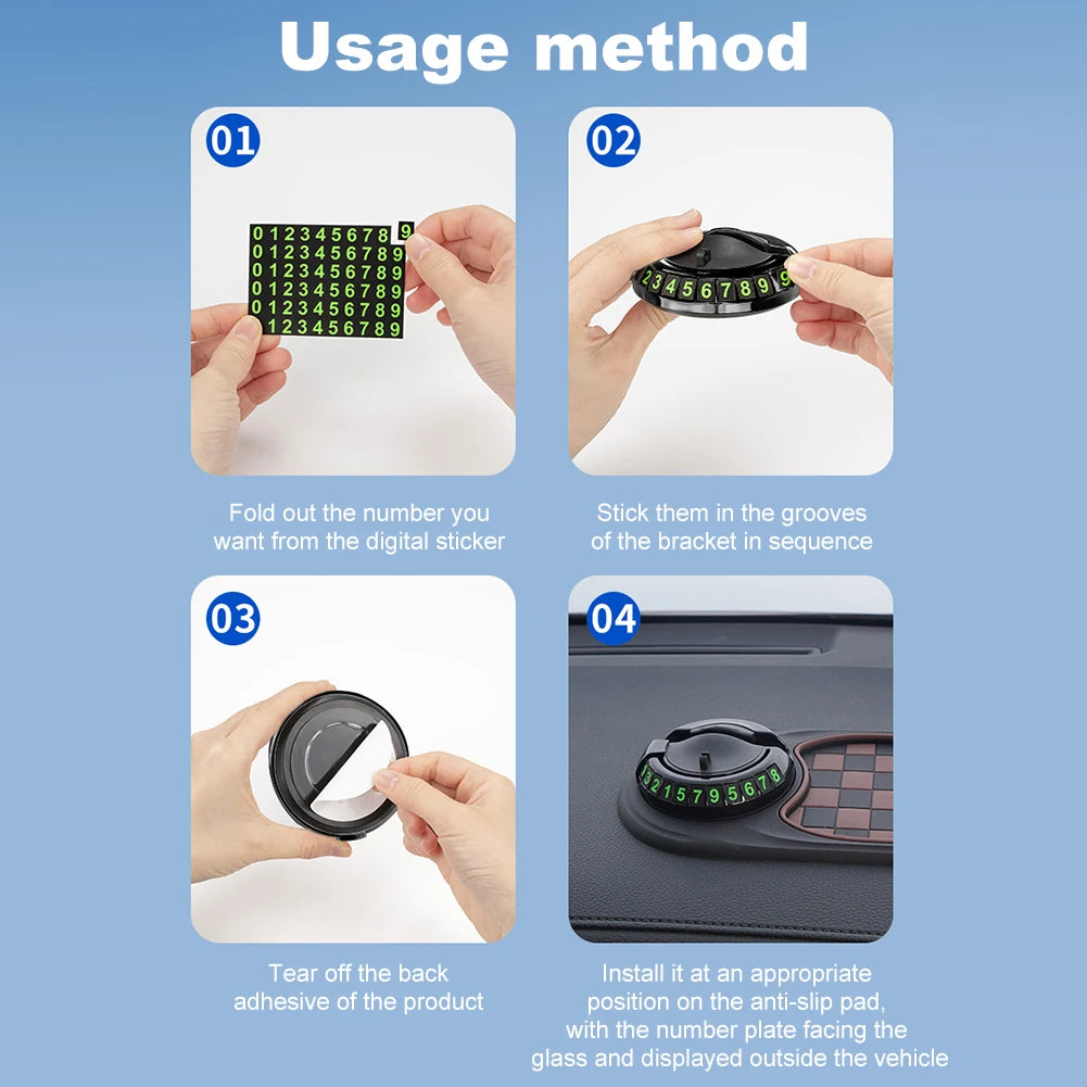 Step-by-step instructions for using a digital sticker with adhesive bracket on a blue background