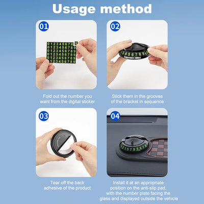 Step-by-step instructions for using a digital sticker with adhesive bracket on a blue background